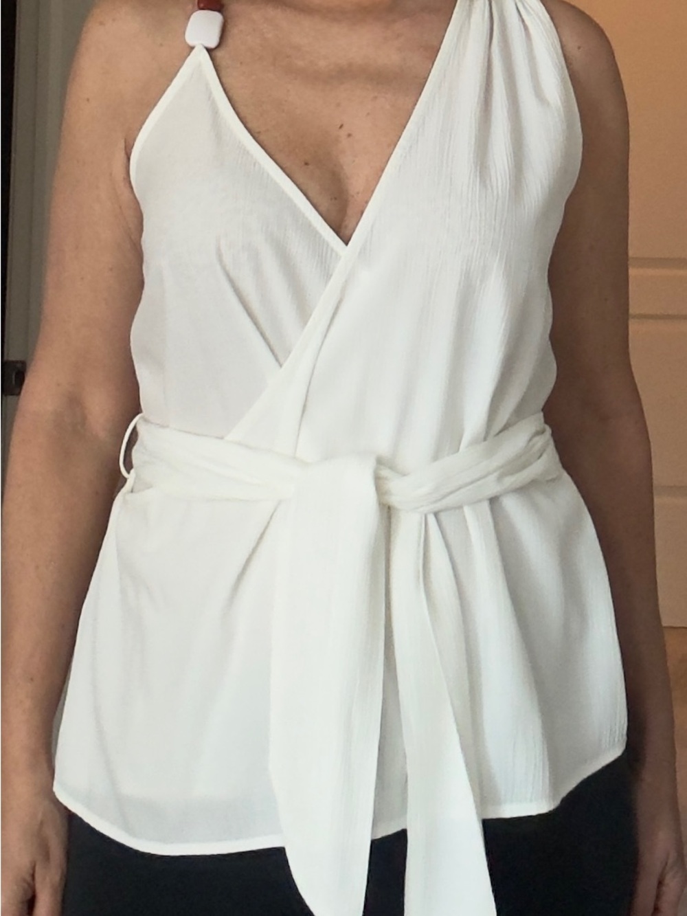 Zara White Wrap One-Shoulder Tie-Waist Camisole